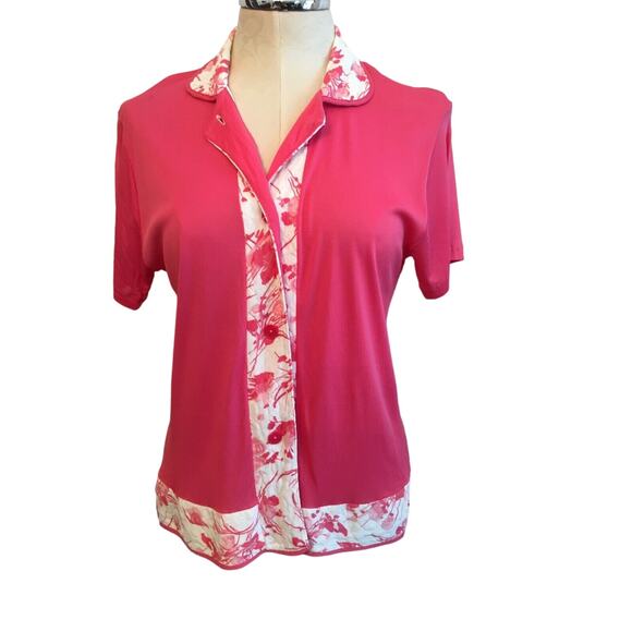 Small Binstron Women's Pajama Top Hot Pink Button Down Sleepwear Vintage 1960s - Picture 3 of 5